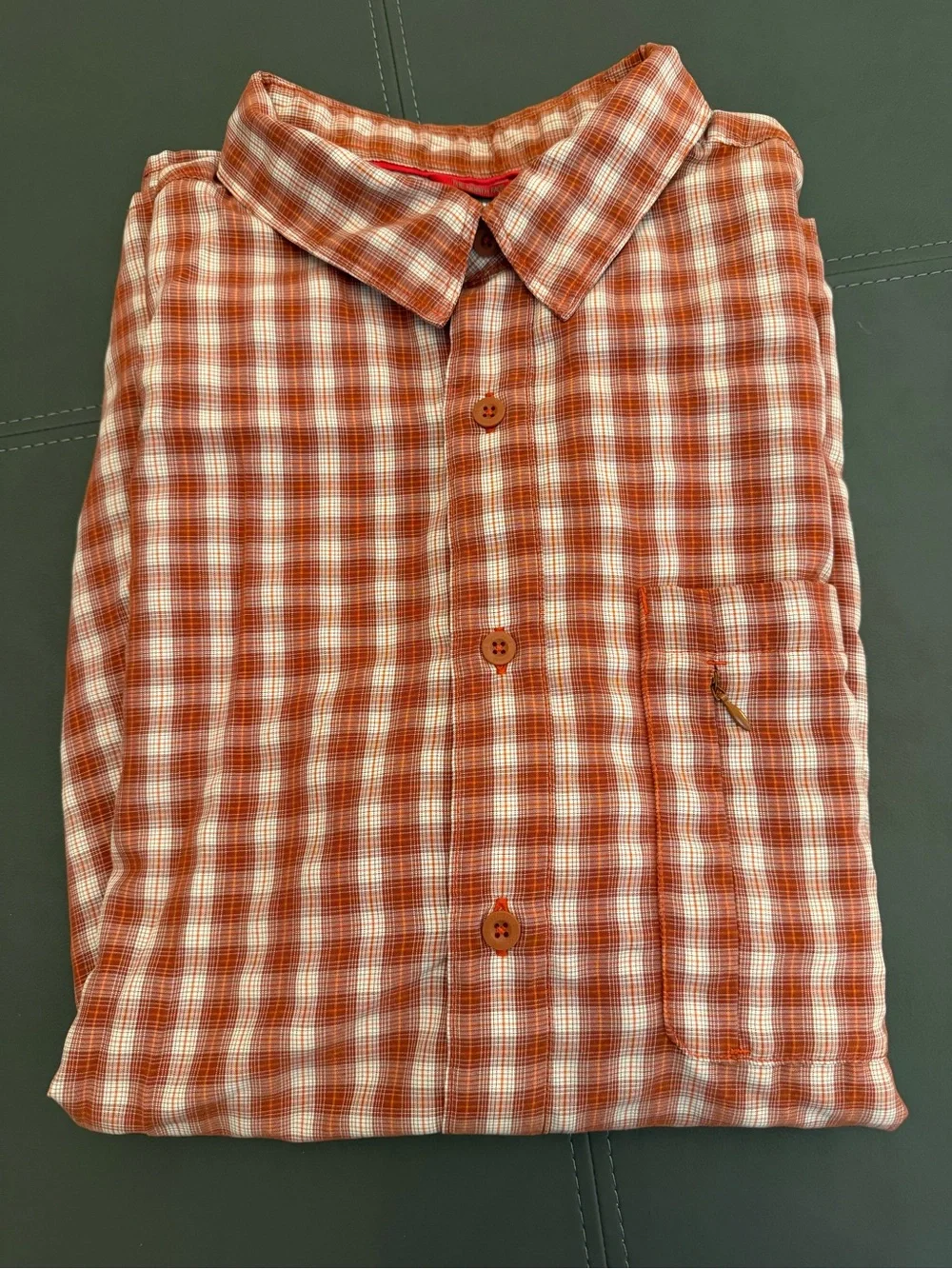 The North Face Hiking Button Down Mens XL Orange and Maroon Plaid